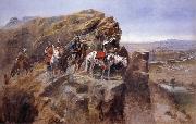 Charles M Russell Indians on a Bluff Surverying General Miles-Troops oil painting